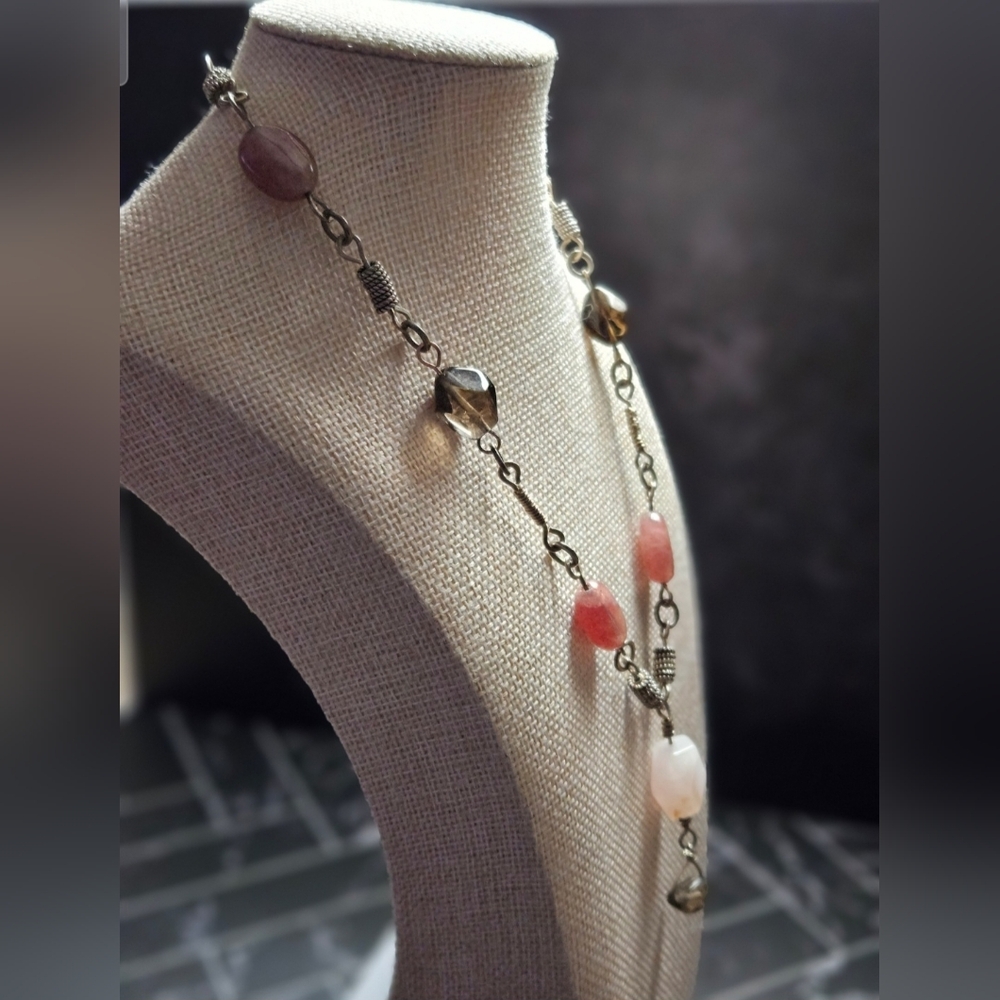 Sterling Silver Rose And Smoky Quartz Pendant Necklace. - Picture 2 of 8